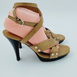 Tod's Brown Leather Strappy Open Toe Heel Sandals Women's Size 10